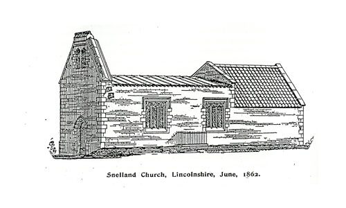 1862 drawing of All Saints Church, Snelland