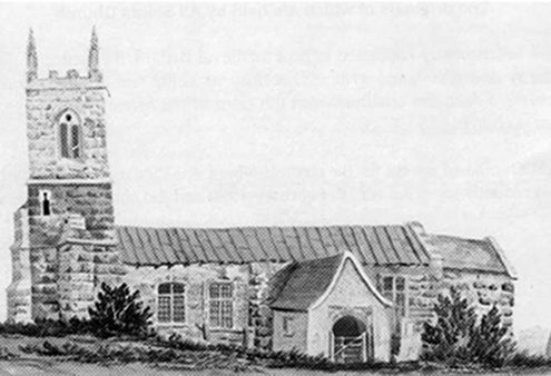 1790 drawing of the earlier Wragby church by John Claude Nattes